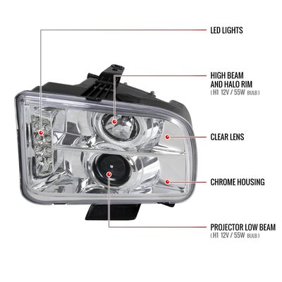 2005-2009 Ford Mustang Halo Projector Headlights LED Light Strip Chrome/Clear
