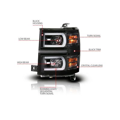 Anzo Black Sequential Signal DRL Projector Headlights 111617