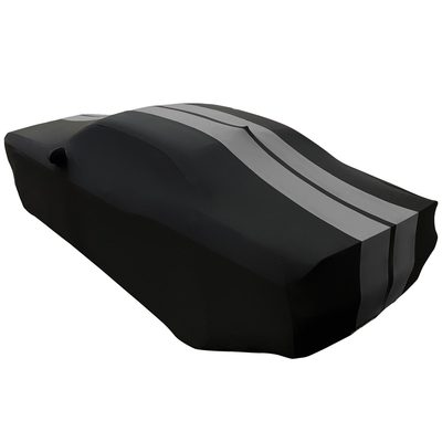 2008-2023 Dodge Challenger Ultraguard Stretch Satin Indoor Car Cover : Sport Series - Black with Gray Stripes