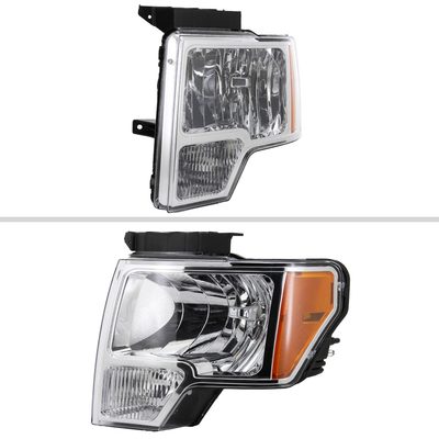 2009-2014 Ford F-150 Factory Crystal Headlights w/Amber Reflector Chrome/Clear
