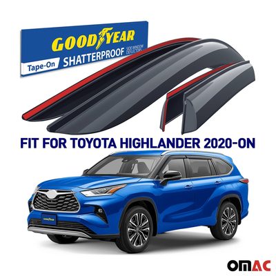 Goodyear Wind Deflectors for Toyota Highlander 2020-2025 Shatterproof Smoke 4x