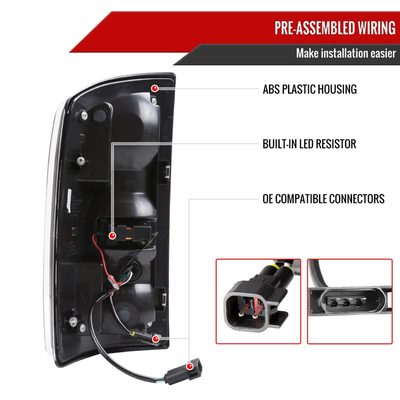 2007-2009 Dodge RAM 1500/2500/3500 White LED Bar Tail Lights Matte Black/Clear