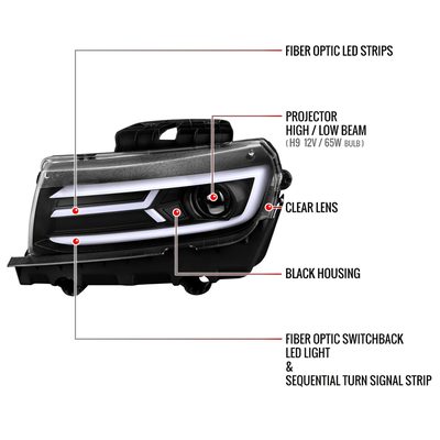 2014-2015 Chevy Camaro LED Projector Headlights Turn Signal Lights Matte Black