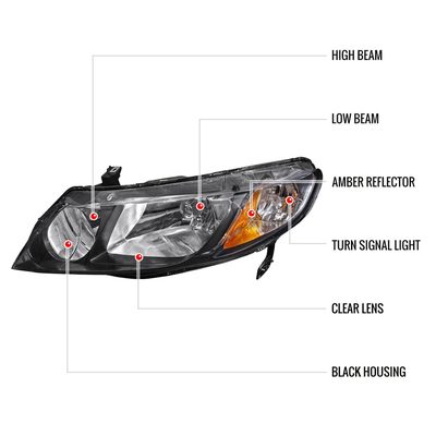 2006-2011 Honda Civic Sedan Crystal Headlights Matte Black/Clear Lens