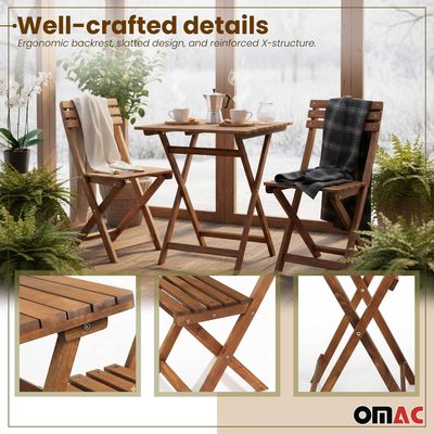 3Pcs Folding Wooden Bistro Set Dining Indoor Outdoor Furniture BBQ Picnic Party