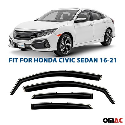 Clim Art Wind Deflectors for Honda Civic 2016-2021 Sedan Shatterproof 4 Pcs