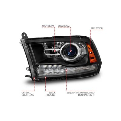 Anzo Black Sequential Signal DRL Projector Headlights 111609