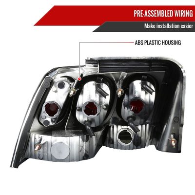 1999-2004 Ford Mustang Tail Lights Chrome Housing/Smoke Lens
