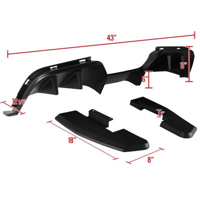 2015-2017 Ford Mustang Black R Style Rear Diffuser w/ Side Valance Panels