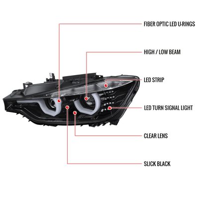 2012-2015 BMW F30 3 Series Sedan Dual LED Headlights LED Signal Jet Black