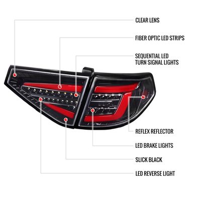 2008-2014 Subaru Impreza WRX Hatchback LED Tube Tail Lights Glossy Black/Clear