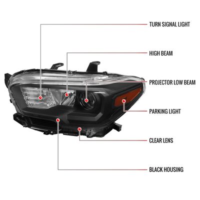 2016-2023 Toyota Tacoma Projector Headlights Amber Reflectors Matt Black/Clear