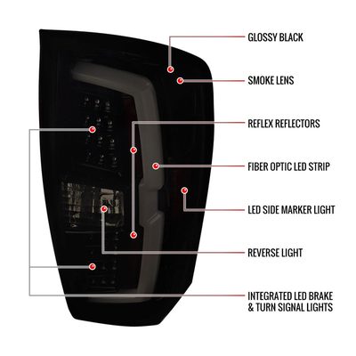 2016-2022 Toyota Tacoma LED Bar Tail Lights Glossy Black Housing/Smoke Lens