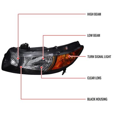 2006-2011 Honda Civic Coupe Factory Style Crystal Headlights Matte Black/Clear