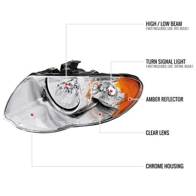 2005-2007 Chrysler Town & Country Factory Replacement Headlights Chrome/Clear
