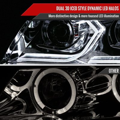 2006-2011 BMW E90 3 Series Sedan 3D Iced LED Dual Projector Headlights Chrome