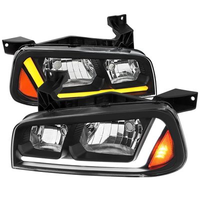 2006-2010 Dodge Charger Sequential LED Bar Factory Headlights Matt Black