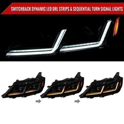 For Chevrolet Impala 2014-2020 LED DRL Sequential Project Headlights Black Housing Smoked Lens