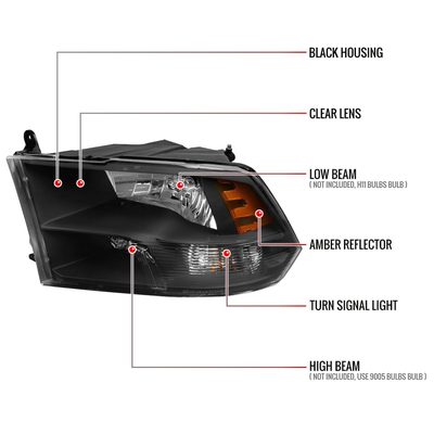 2009-2018 Dodge RAM 1500 / RAM 2500 3500 Factory Quad Headlights Black