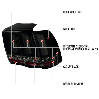 1999-2004 Ford Mustang Sequential LED Tail Lights Glossy Black/Smoke Lens