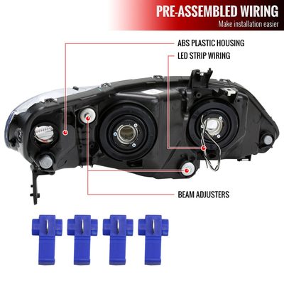 2006-2011 Honda Civic 4DR Sedan Factory Headlights w/LED Strip Chrome/Clear