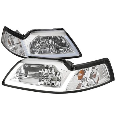 1999-2004 Ford Mustang LED Bar Factory Headlights Amber Reflector Chrome