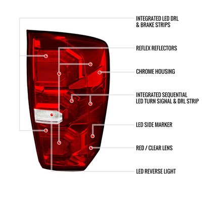 2016-2022 Toyota Tacoma Sequential Signal LED Tail Lights Chrome/Red Lens