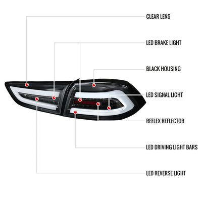 2008-2017 Mitsubishi Lancer / 2008-2015 Lancer EVO X LED Tail Lights Matt Black