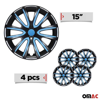 Bicolo Hub Caps Wheel Cover 15" Black & Blue Full Set 4 pcs.