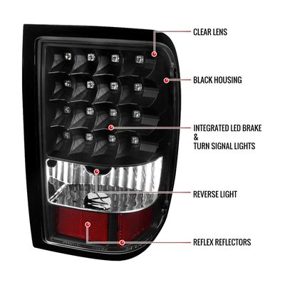 2006-2011 Ford Ranger V2 LED Tail Lights Matte Black Housing/Clear Lens