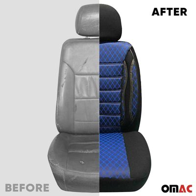 OMAC Universal Semi Custom Front Car Seat Cover Protector Blue-Black Polycotton