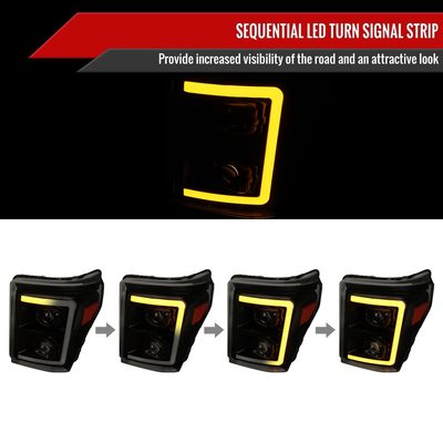 2011-2016 Ford F-250 F-350 F-450 F-550 LED CBar Projector Headlights Smoke