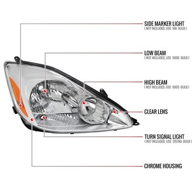 2004-2005 Toyota Sienna Passenger Side Headlights Amber Reflector Chrome