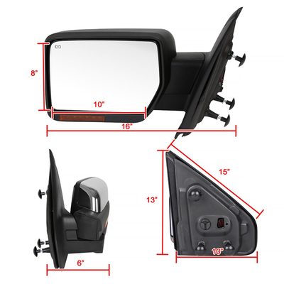 2007-2014 Ford F-150 Chrome Heated Side Mirror Amber Turn &Puddle Light Driver