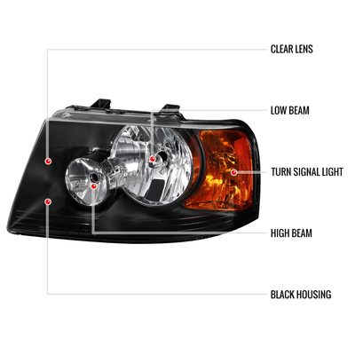 2003-2006 Ford Expedition Factory Headlights Amber Reflector Matt Black/Clear