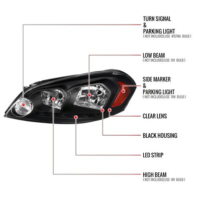 2006-2013 Chevy Impala /Impala Limited /06-2007 Monte Carlo Headlights LED Black
