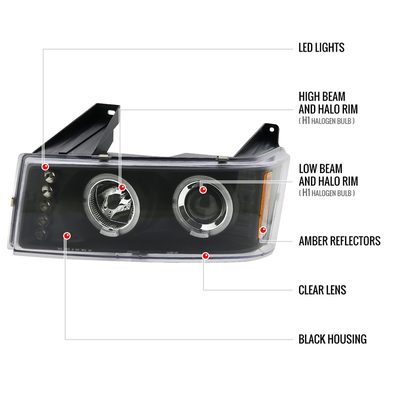 2004-2012 Chevy Colorado Canyon Dual Halo Headlights Corner Signal Light Black
