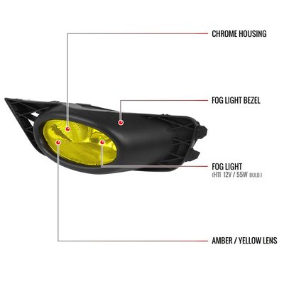 2009-2011 Honda Civic Sedan H11 Fog Lights Kit Chrome Housing/Yellow Lens