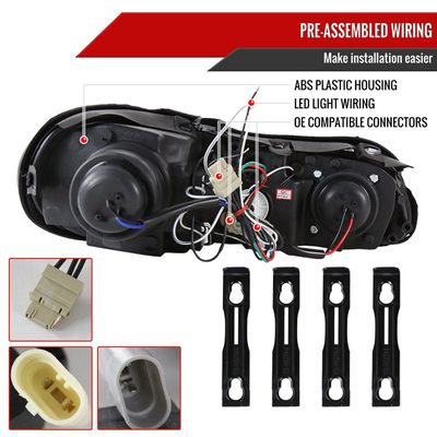 1997-2005 Chevy Malibu/Oldsmobile Cutlass Dual Halo Projector Headlights Black
