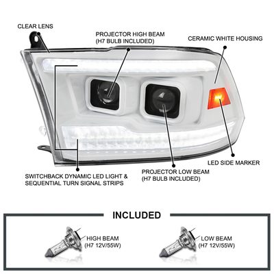 2009-2018 Dodge RAM 1500/ RAM 2500/3500 Headlights White Housing
