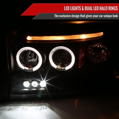 2005-2007 Dodge Dakota Dual Halo Projector Headlights Matte Black/Clear Lens