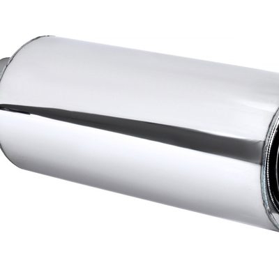 Universal 2.5" Inlet/4" Outlet Steel Spiral Exhaust Muffler Slanted Burnt Tip