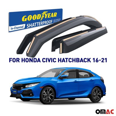 Goodyear Wind Deflectors for Honda Civic 2017-2021 Hatchback In-channel Smoke 4x