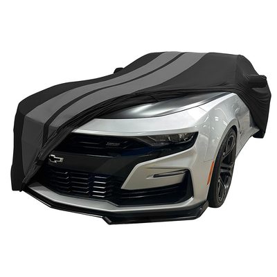 2010-2024 Camaro Ultraguard Stretch Satin Indoor Car Cover : Sport Series - Black with Gray Stripes
