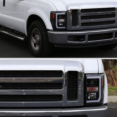 2008-2010 Ford F-250 F350 F-450 LED C-Bar Projector Headlight Matt Black/Clear