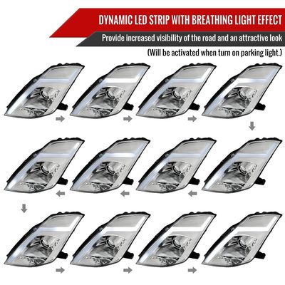 2003-2005 Nissan 350Z Signal Animated LED Bar Projector Headlights Chrome