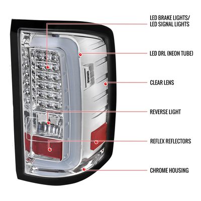 2014-2018 GMC Sierra 1500/2500HD/3500HD LED Tail Lights Chrome/Clear Lens
