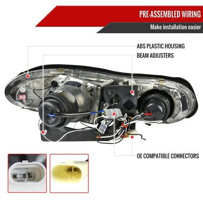 1998-2002 Chevy Camaro Dual Halo Projector Headlights Glossy Black/Smoke Lens