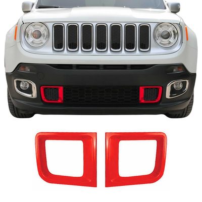 2015-2018 Jeep Renegade Front Bumper Grill Trim Molding ABS Red 2Pcs