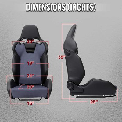 Universal Racing Seat Black Pu Leather Charcoal Gray Suede Double Black Stitch
